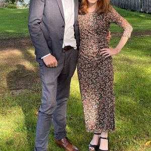 Long sleeve floral mesh midi dress